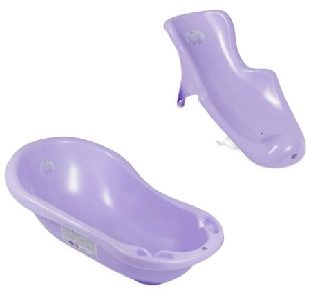 Hylat Baby Bañera para bebés con tapón y asiento de baño - Certificado TÜV Rheinland - antideslizante y cómoda para los primeros meses de vida - Colección Lite - Color: Lila, Diseño: Yeti