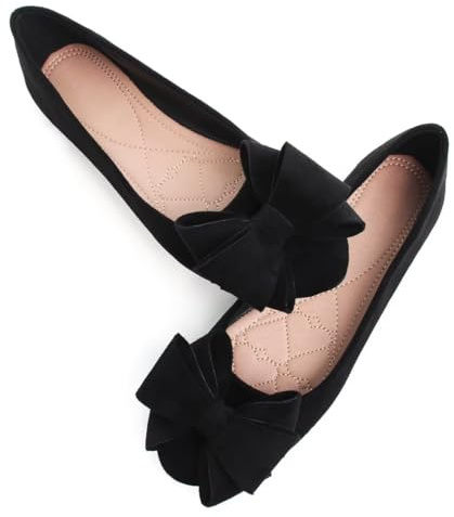 TN TANGNEST Women Round Toe Bowknot Flats Comfortable Slip On Ballet Flat Shoes Black 38(7)