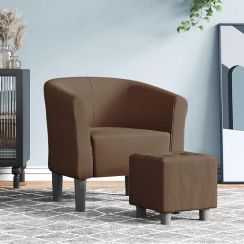 Festnight Clubsessel Sessel mit Hocker Lesesessel Cocktailsessel Armsessel Retro Armchair mit Fußhocker Einzelsessel Loungesessel Klein Relaxsessel Bürosessel Braun