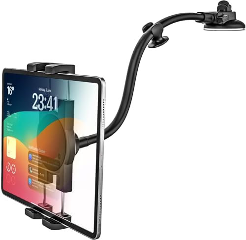GDZN Car Dashboard Tablet Mount, Vehicle Dash iPad Holder, Gooseneck Long Arm Stand with Strong Sticky Gel Suction Cup for iPad Pro 12.9 11/ Air/Mini, Galaxy Tabs Z Fold, More 4-13 Phone & Tablets