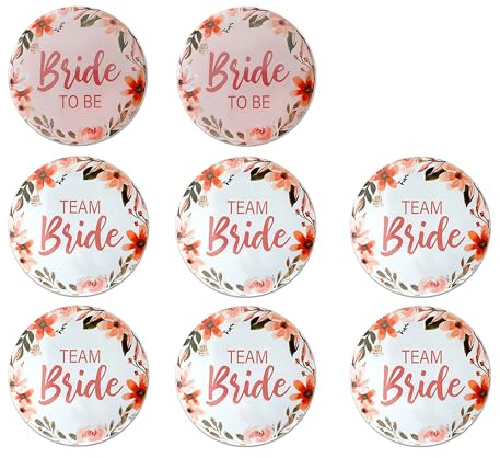 8 Stücke JGA Accessoires Frauen，Braut Buttons Team，Team Bride Buttons Anstecker，JGA Button 58mm Braut Team，Junggesellenabschied Frauen Accessoires，Braut Junggesellenabschied Buttons Anstecker Hochzeit