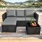 AOUXIN 3 Pieces Rattan garden furniture Patio Furniture Sets All Weather Outdoor Sectional Patio Sofa Manual Weaving Wicker Rattan Corner Sofa with Grey Cushions and Glass Table