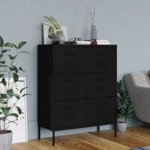 CINDERFUL Schubladenschrank Schwarz 80x35x101,5 cm Stahl, Aufbewahren Organisieren