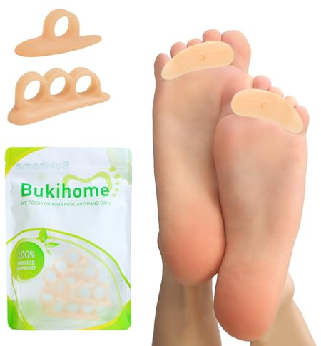 Bukihome Corrector de dedos en martillo de gel para los dedos del pie, 12 unidades, escudo de apoyo para mujeres y hombres, realinean doblados, torcidos, rizados, garras y dedos en martillo, beige