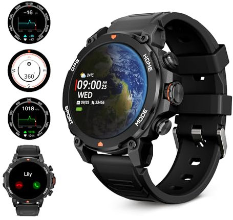 KSIX Explorer Orologio Intelligente Uomo Nero con Chiamate Notifiche GPS Display Amoled 1.43'' Smartwatch Sportivo con Monitoraggio Salute, +100 Modalità Sport Impermeabile per iOS Android