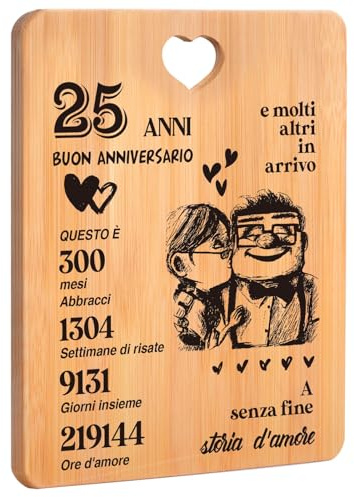 Regalo 25 Anni Matrimonio - Tagliere di Bambù., Regalo 25 Anniversario Matrimonio, Regalo Anniversario per Lui Lei 25 Anno.