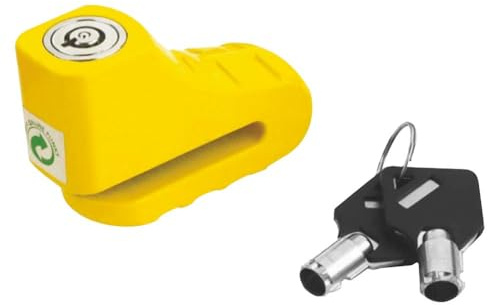 BCR Mini-Scheibenschloss mit Stift Ø 5,5 mm Motorradschloss Diebstahlschutz für Motorrad, Roller, Fahrräder, Bremsscheibenschloss Gelb/Orange mit rundem Schlüssel, Gehäuse und 5,5 mm Stift