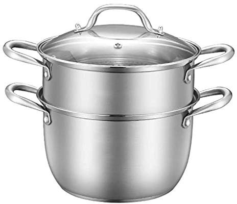 Cooking Pot，Stainless Steel Steam Pot, 2 Tier, Double Boilers, Food Grade Material, Vegetables/Food/tamale/Crab/Dumpling Cookware, Induction Compatible, Steamer for Cooking, Steam Pot (Size