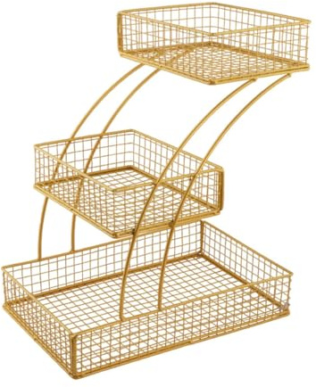 UZAMIRLEX Frutero grande de metal, Cesta de frutas de 3 niveles, soporte de frutas for mostrador de cocina, cesta de alambre de metal for verduras, dorado(Gold)