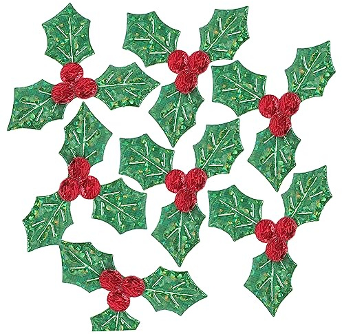Zerodeko 100pcs Green Christmas Holly Berries Leaves Decorations for Box Decoration