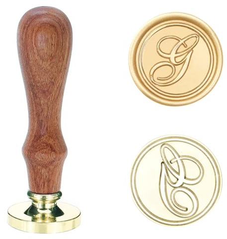 Poemluve Vaxsigillstämpel bokstav G initial tätning retro monogram vax stämpel med trähandtag klassisk tätning för bröllopsinbjudningar, kuvert, presentförpackning, tackkort (bokstav G)