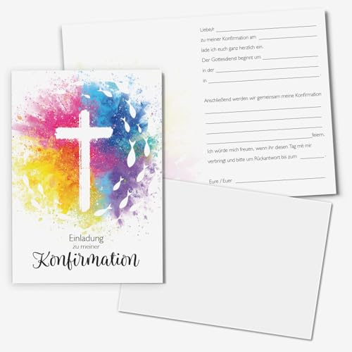 younikat 15er Set Einladungskarten Konfirmation Lückentext DIN A6 - dv1561 | mit Umschlägen, zum Ausfüllen, Einladungs-set, matte Oberfläche, mit Lückentext