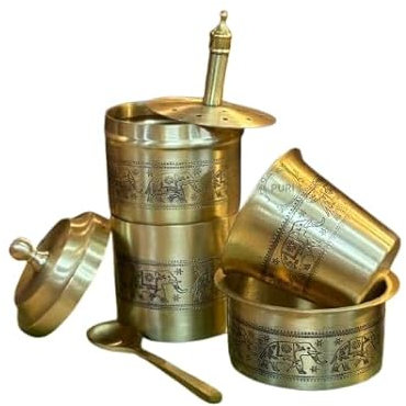 Elephant Marathon Brass South Indian Coffee Filter with Dabara Set and 1 Small Spoon - Matt Finish - 150 ml