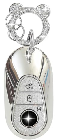 ZVRSUA Coque de Clé de Voiture pour Mercedes Benz，Joli Porte Clé Voiture en Argent Incrusté de Diamants，Accessoire Voiture Compatible avec Mercedes S G E GLC EQE EQS 300 350 450 500 560 580 (Argent)