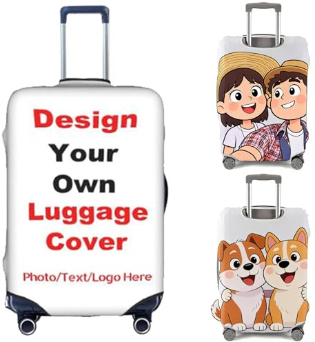 Personalised Elastic Luggage Protector Cover, 18-32 Custom Suitcase Covers with Photo, Double-Sided Photo Travel Suitcase Protector, Design Your Own Travel Accessories Protective Covers (L)