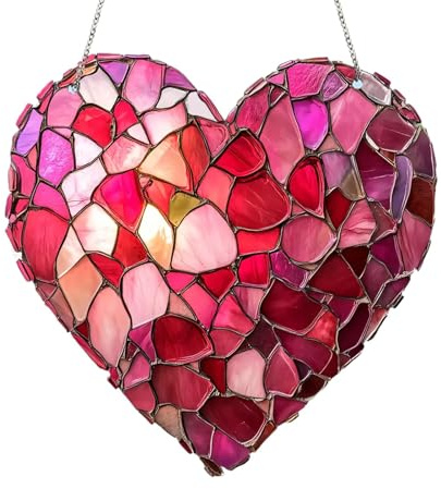 Herzförmige Acryl-Ornamente – 2D-Herz-Acryl-Buntglas-Fensterdekoration | Valentinstag-Sonnenfänger, Buntglas-Herz-Wandkunst- | Dekorativer Anhänger Romantischer Herz-Aufhänger zum Valentinstag