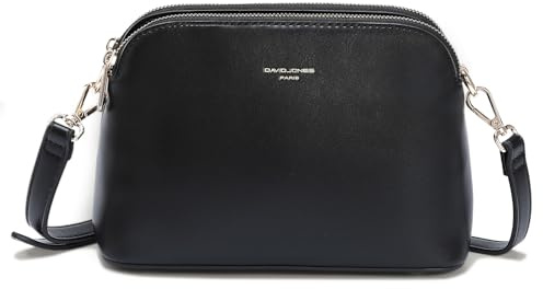 David Jones - Petit Sac Bandoulière Femme - Sac à Main Chaîne Porté Epaule 3 Zip Poches Compartiments - Besace Sacoche Simili Cuir PU - Pochette Téléphone Portefeuille Ville Elégant Mode - Noir