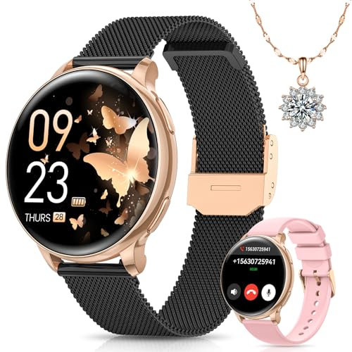 Sanorum Reloj Inteligente Mujer con Llamadas, 1.27'' Smartwatch Mujer Función Femenina, 120+ Modos Deportivos, 24H Pulsometro, SpO2, Monitor de Sueño, Podómetro, Calorías, IP68 iOS Android Oro Negro