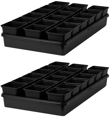Pullmer 18x Anzuchttöpfe eckig mit Untersetzer, Pflanztöpfe für Stecklinge & Samenanzucht, mit Tablett, Shuttle-Trageschalen (Anzuchttöpfe 9x9x9,5 + Untersetzer; 2 Pack)
