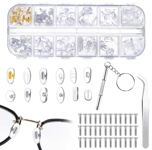 Brillen-Nasenpads 60 Paar, Silikon-Reparaturset in 12 Ausführungen | Luftkammer Nasenpads Weiche Silikon Rutschfeste Brille Nasenpads für Brillen Lesebrillen 12 Stile