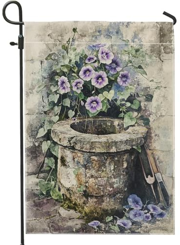 Drapeau de jardin de pensées violettes printanières, bannière de décoration d'intérieur, bannière double face en toile de jute, décoration de pelouse extérieure, 30,5 x 45,7 cm