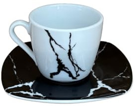Omniacasa Servizio di Tazzine da caffè 12 Pezzi per 6 Persone Effetto Marmo Colore Bianco e Nero Design Moderno in Porcellana Resistente, Lavabili in Lavastoviglie e Utilizzabili in Microonde