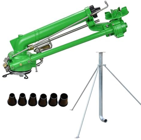 BAIYITONGDA Gros Canon d'arrosage avec trépied, arroseur à Impact de 5 cm, arrosage à 360° sur de Grandes Surfaces, arroseur pour l'irrigation des Terres agricoles, dépoussiérage