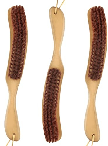 3 Stück Kleiderbürste, Rosshaar-Fusselbürste, Griff aus europäischer Buche der Güteklasse A, geeignet für Anzüge, Mäntel, Bettwäsche, Lederwaren, Tierhaare usw. Reinigung und Staubentfernung