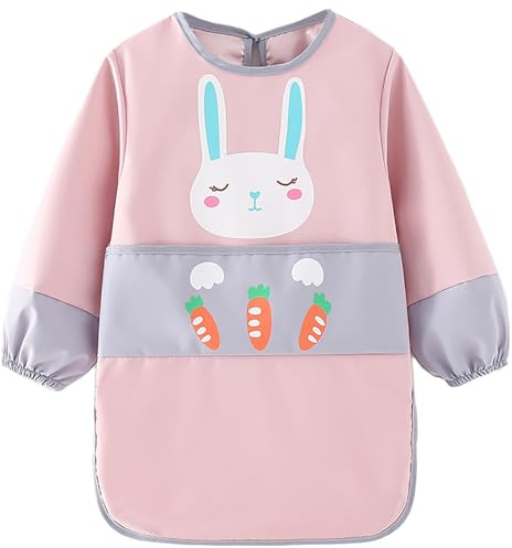 LIMHOO Wasserdichte Malschürze für Kinder im Alter von 2-6 Jahren - Graffiti-Malschürze für Kleinkinder (Rosa Hase-L)