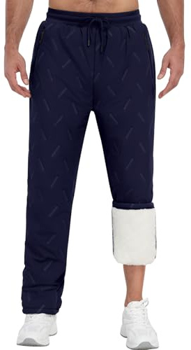 Voqeen Herr Herr Vinter Termiska Byxor Fleecefodrade Byxor Med Blixtlåsfickor Sport Sherpa Jogging Byxor Smal Elastisk Midja, Marinblå, L