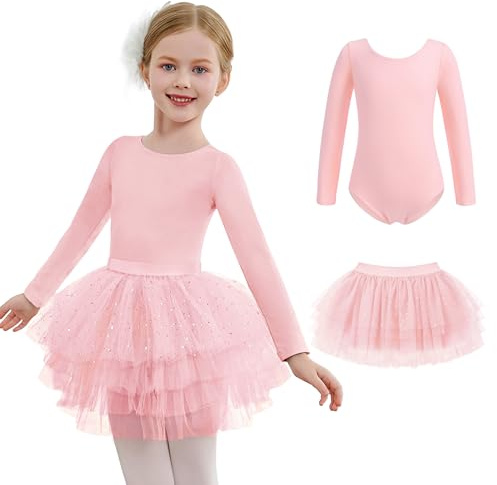 Zaclotre Toddler Girls Ballet Leotards with Tutu 4-Layers Tiered Long Sleeve Ballerina Dance Costumes