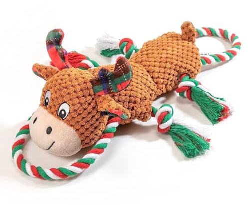 WOHLWULREM Hundespielzeug, Plüschspielzeug für kleine Hunde, interaktives Hundespielzeug mit Knisterpapier, Weihnachts-Plüschspielzeug (Gelb)