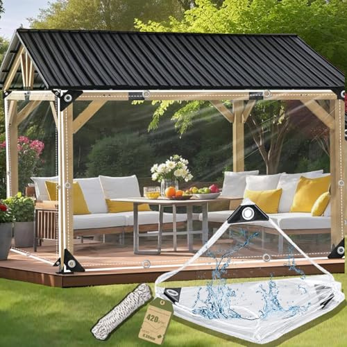 Bâche imperméable avec œillets, bâche indéchirable avec corde 420 g/m², en PVC, rideau d'extérieur pour plantes, serre, meubles de jardin, 2 x 3 m