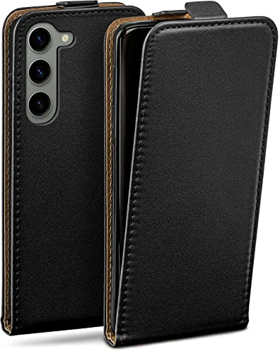 moex Flip Case för Samsung Galaxy S23, vikbart fodral med 360 graders skydd, mobiltelefonfodral med displayskydd, PU-läder mobilväska läderfodral, flip fodral fällbart fodral, svart