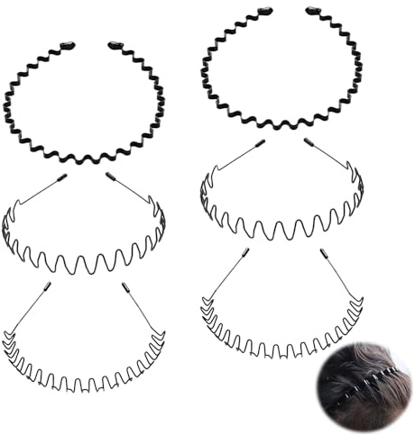 6 stycken metallhårband, pannband män kvinnor metall hårband våg halkfritt elastiskt tandat hårband fjäder pannband för utomhus sport daglig makeup yoga (svart)