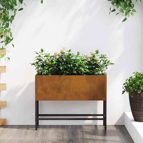 Jardín, bancal alto, bancal de jardín para exteriores, bancal elevado, plantador de jardín oxidado, 60 x 26 x 45 cm, para terraza, centro de jardín, balcón, jardín de invierno