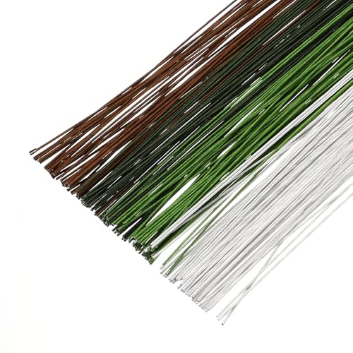 PATIKIL 150 Stück 18 Gauge 14.2 Blumendraht Stiele Dunkelgrün/Weiß/Kaffee | Papierummantelter Eisendraht, Für Künstliche Blumenherstellung DIY Bastelarbeiten Weihnachtskränze