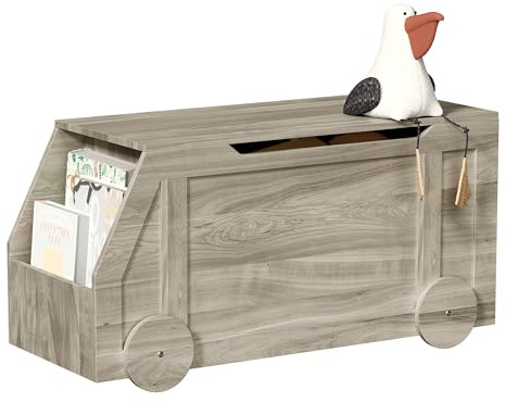 NACHES Sitzbank mit Stauraum, 100 x 40 x 51cm, Kinderzimmer (Grau) | Spielzeugkiste für Kinder, mit Deckel, Spielzeug Aufbewahrungsbox, für Flur, Schlafzimmer, Wohnzimmer, Schuhbank