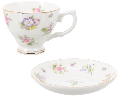 TOYANDONA Set di Tazze da Caffè in Porcellana Bone China con Piattini, Tazze da Latte Eleganti per Tè Pomeridiano, Servizio da Tè Raffinato per Casa e Sala da Pranzo