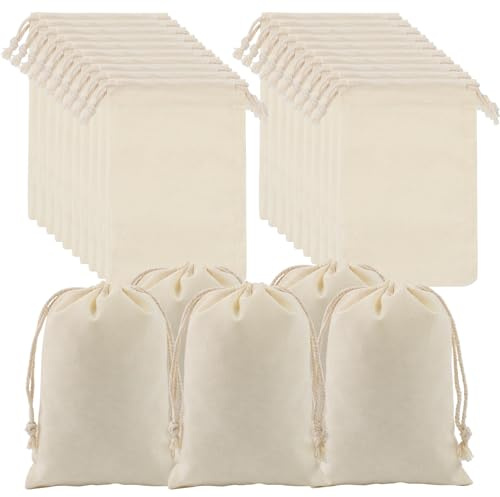 Leeyunbee 30 Piezas Bolsitas de Algodón 9,5 x 14,5 cm con Cordón