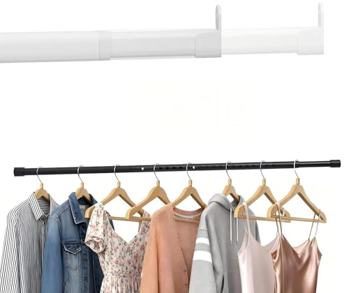 Kleiderstange für Schrank, Ausziehbare Stange für Kleiderschrank aus Metall, Ovale Stange Kleiderschrank mit 2 Halterungen, Ideal für Kleiderschrank, Garderobe und Waschküche (Weiß, 43-131cm)