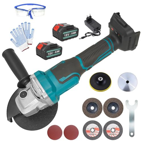 Set di smerigliatrici angolari a batteria da 125 mm, motore senza spazzole da 18 V, con 2 batterie da 5500 mAh e caricatore rapido, smerigliatrice multiuso da 125 mm, con avvio delicato e protezione