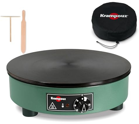 KRAMPOUZ Kit de Crêpière Électrique BILLIG et Housse - Plaque en Fonte Usinée Diamètre 40 cm - 220-240 Volts et 3000 Watts - Véritable Crêpière Traditionnelle Bretonne Familiale - Fabriquée en France