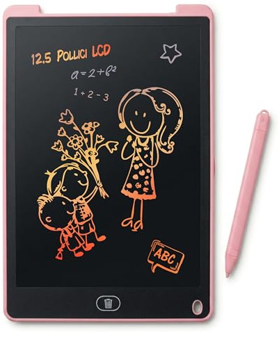 Meridiana 4 Tavolette Grafiche LCD Scrittura Colorato 12 Pollici | Lavagna da Disegno Cancellabile, Regalo Bambini, Tavoletta Grafica per Giochi per 2 3 4 5 6 7 Anni (Rosa)