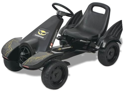 QUAHEAS Pedal Go-Kart mit verstellbarem Sitz und Rückenlehne Schwarz, PVC-Räder, Vorwärts- und Rückwärtsgang, Handbremse, Schalthebel, 115x62x61 cm, für Kinder ab 3 Jahren