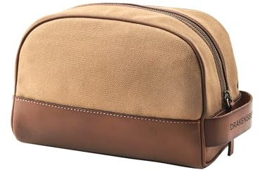 DRAKENSBERG Kulturbeutel 'Glen' - Klassisches Necessaire, Wasch- und Kultur-Tasche, Herren, nachhaltig handgemacht, Vintage, 5L, Canvas, Leder, Khaki-Beige, Braun, DR00167