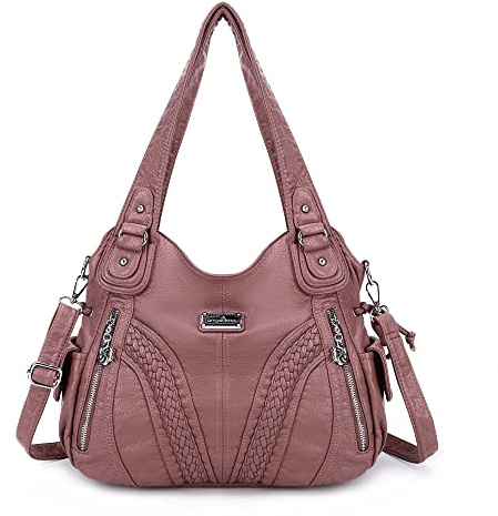 Purses and Handbags Women Fashion Tote Bag Shoulder Bags Top Handle Satchel Purses Washed Synthetic Leather Handbag… 1-1#d.pink 13.8 * 4.7 * 11.8 inches