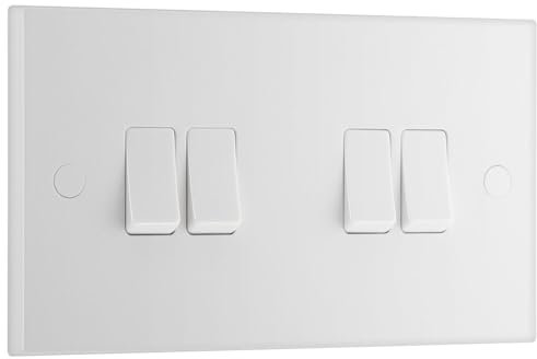 BG Electrical Quadruple Wall Light Switch, 2 Way, Square Edge, Nexus 900 Series, White Moulded, 20A, 16AX, 944
