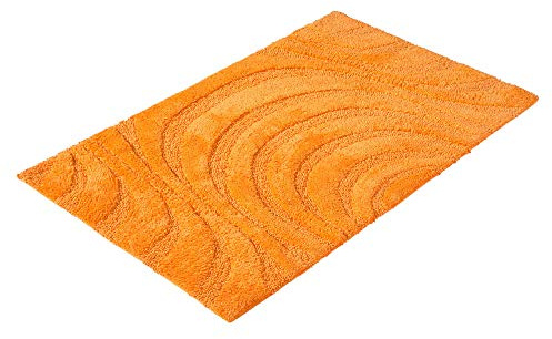 PANA® Badematte mit Wellenmuster (60 x 100 cm) • Hochwertiger Badteppich aus 100% Baumwolle • Waschbarer und saugstarker Duschvorleger • Rutschfester Badezimmerteppich • Farbe: Orange