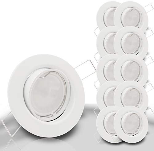 trendlights24 Decora LED Einbaustrahler 230V 10er Set 6W Kaltweiß GU10 Spot | Deckenspots, Weiß, rund, 500lm, 6000k, LED Spots, austauschbar, Decken Einbauleuchte, schwenkbar, 68 mm Lochmaß